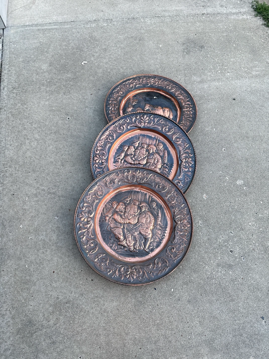 Set of 3 Embossed Copper Decorative Plates each 40