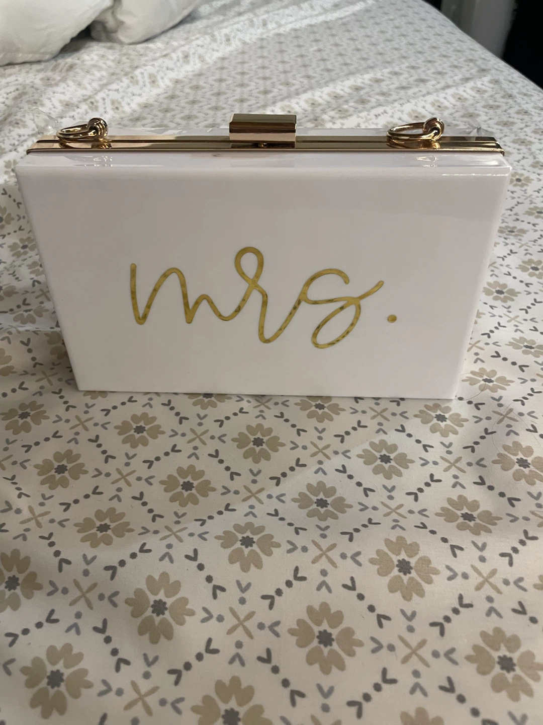 White Mrs. Clutch with Gold Accents