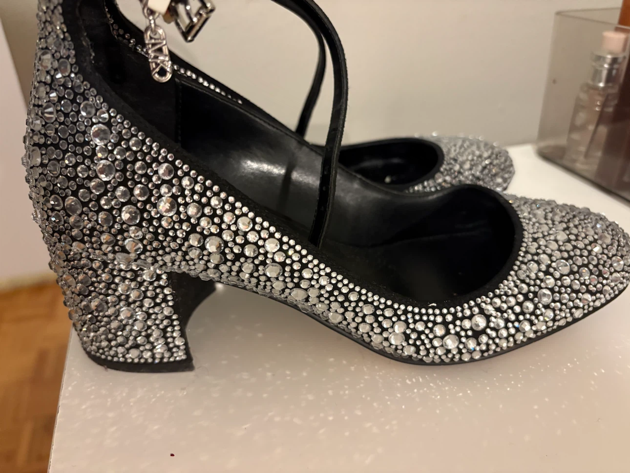 MK Sparkly Black Ankle Strap Heels 7.5