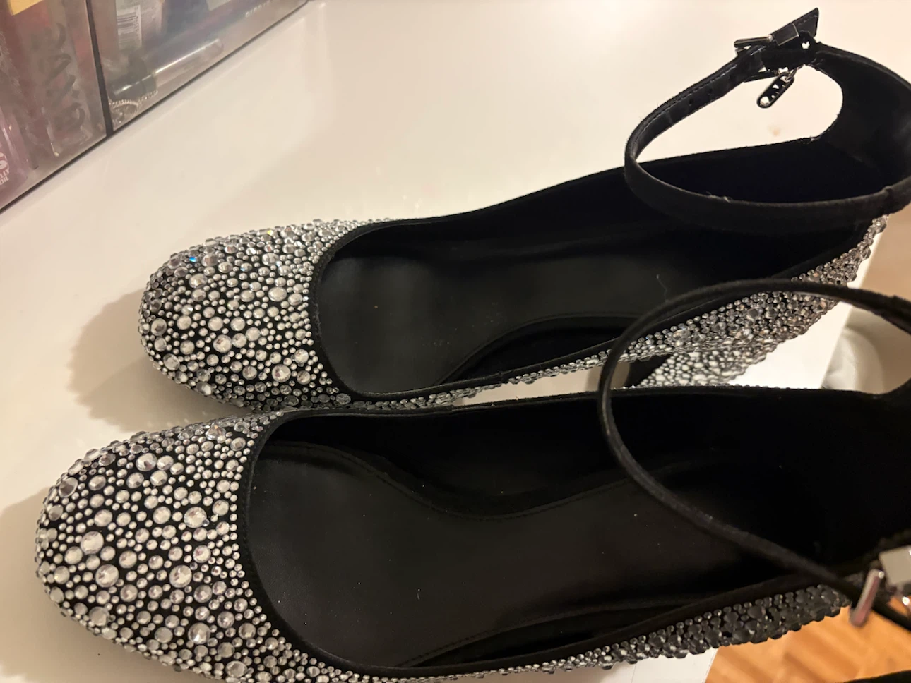 MK Sparkly Black Ankle Strap Heels 7.5 - photo 4