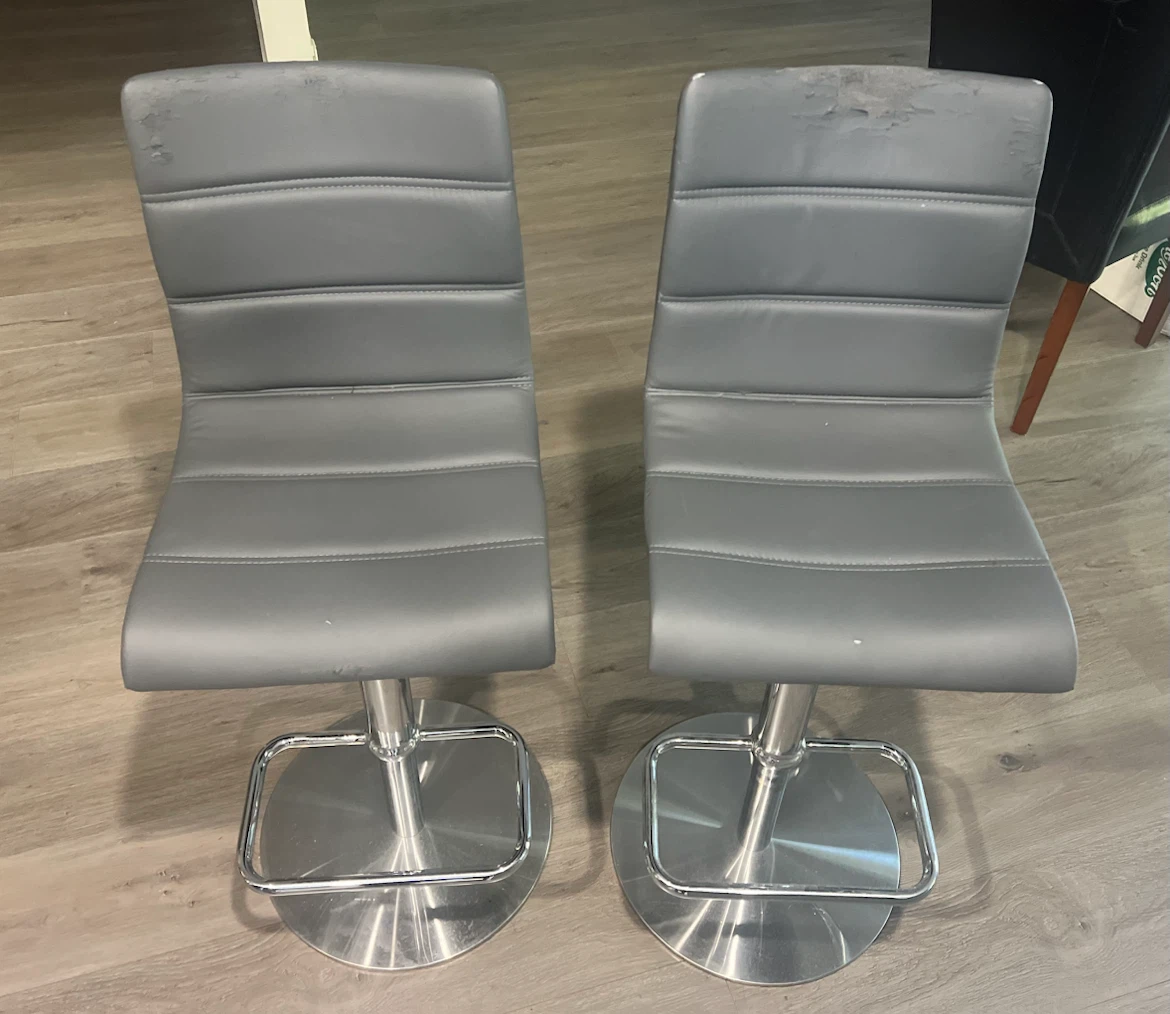 Grey Faux Leather Bar Stools (Set of 2)