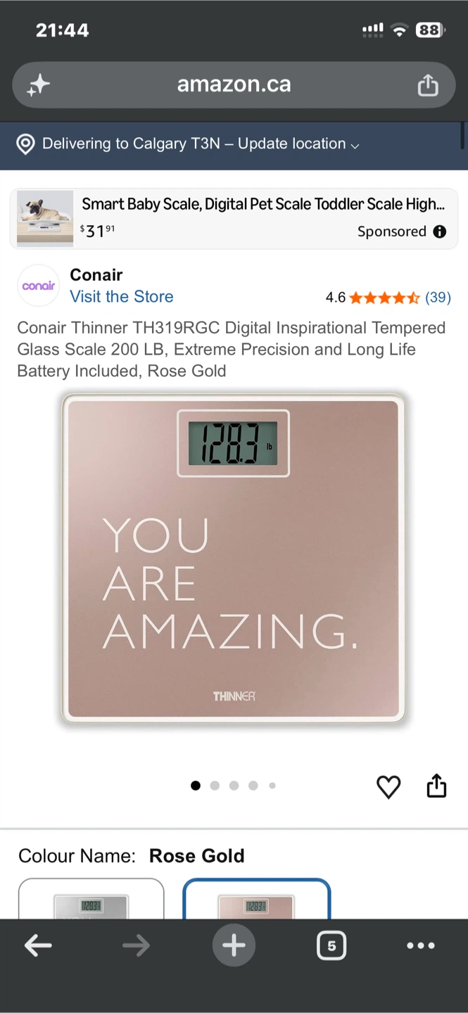 Conair TH319RGC Digital Glass Scale - Rose Gold
