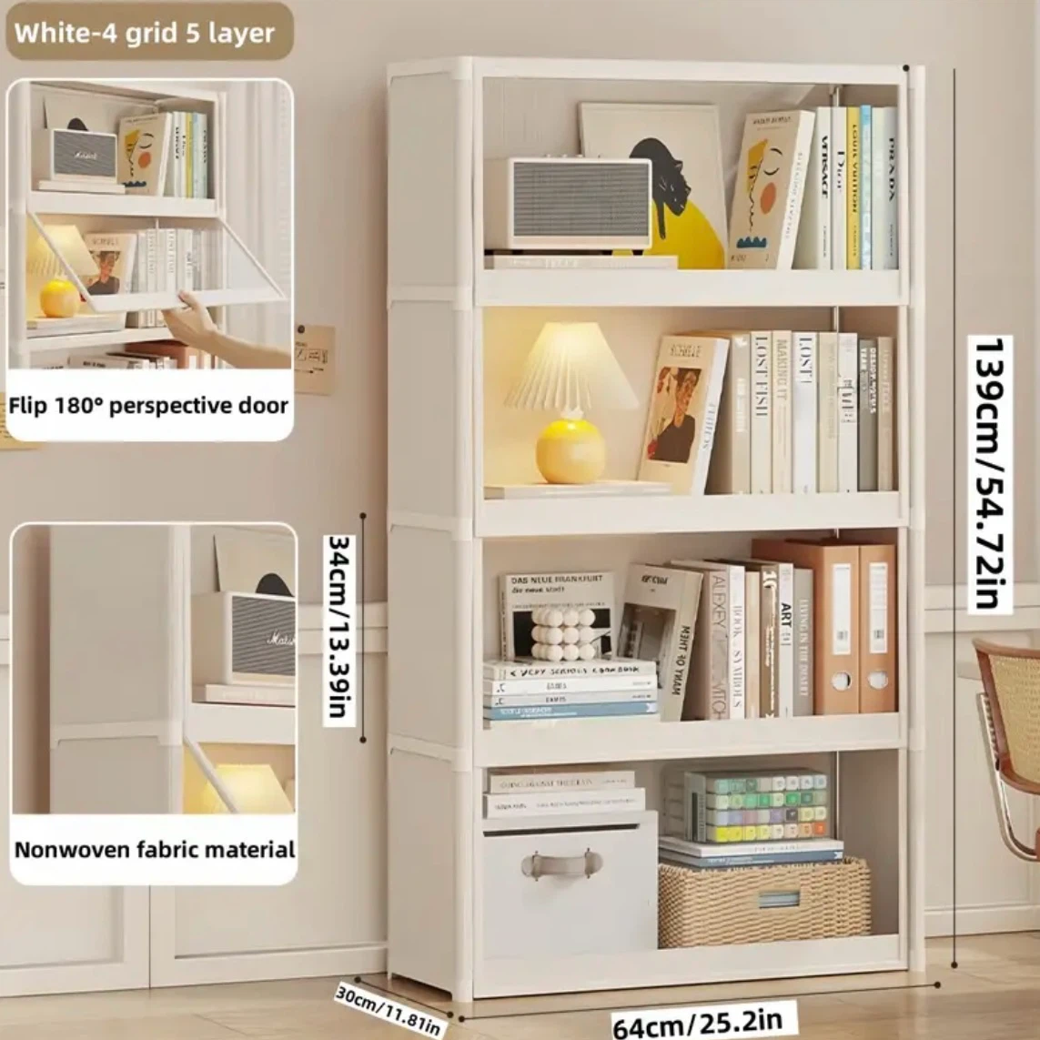 4-Tier Storage Cabinet with Transparent Flip Doors