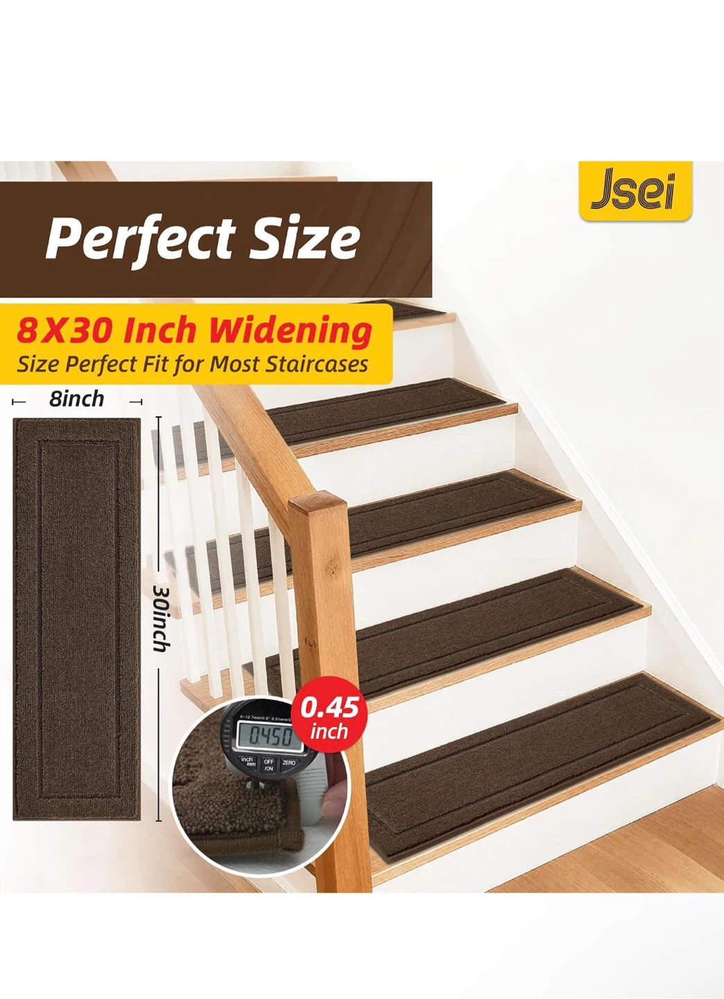 JSei Non-Slip Stair Treads - 8x30 Inch Thick