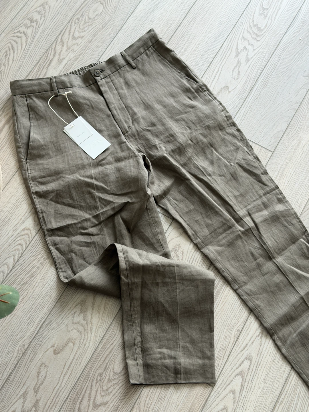 Zara 100%Linen Blend Trousers - Khaki,M