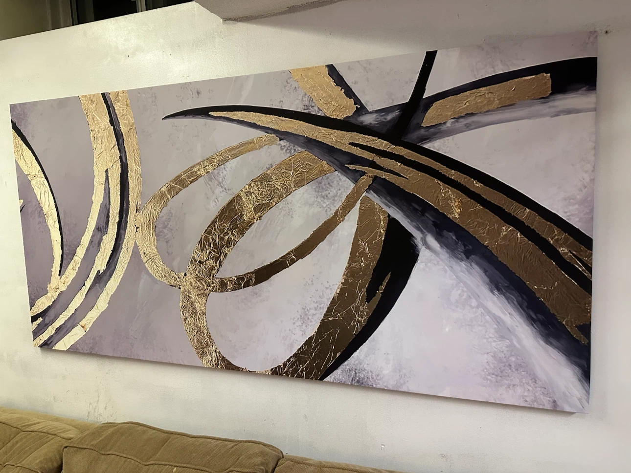 Abstract Gold Swirl Wall Art Canvas Painting - photo 2