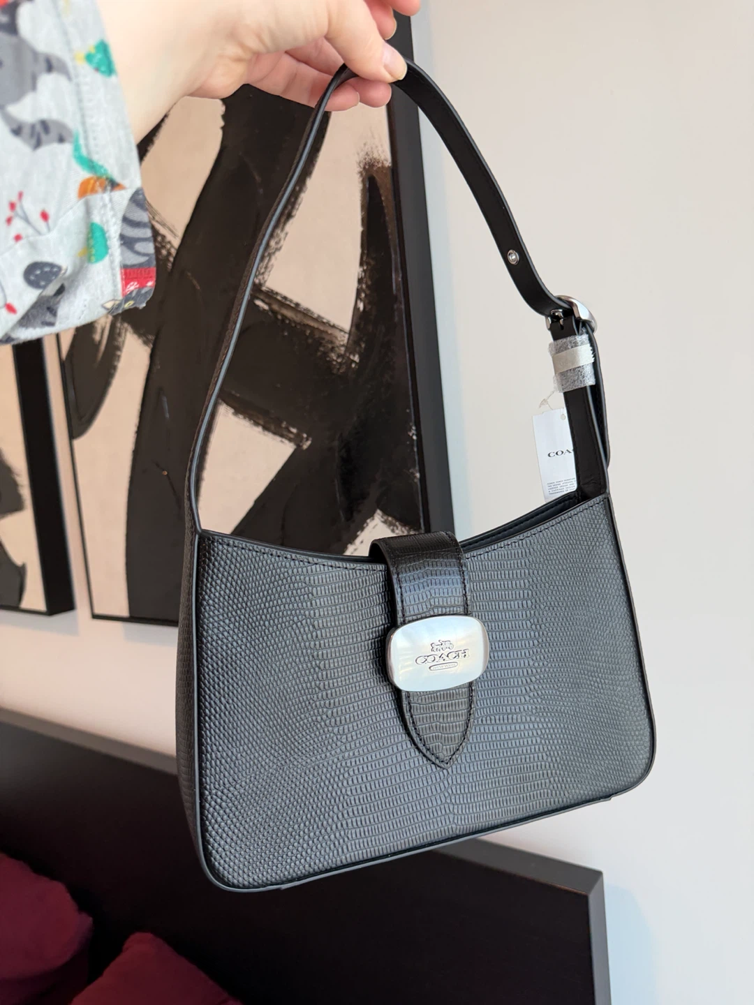 Coach Black Embossed Leather Shoulder Bag
