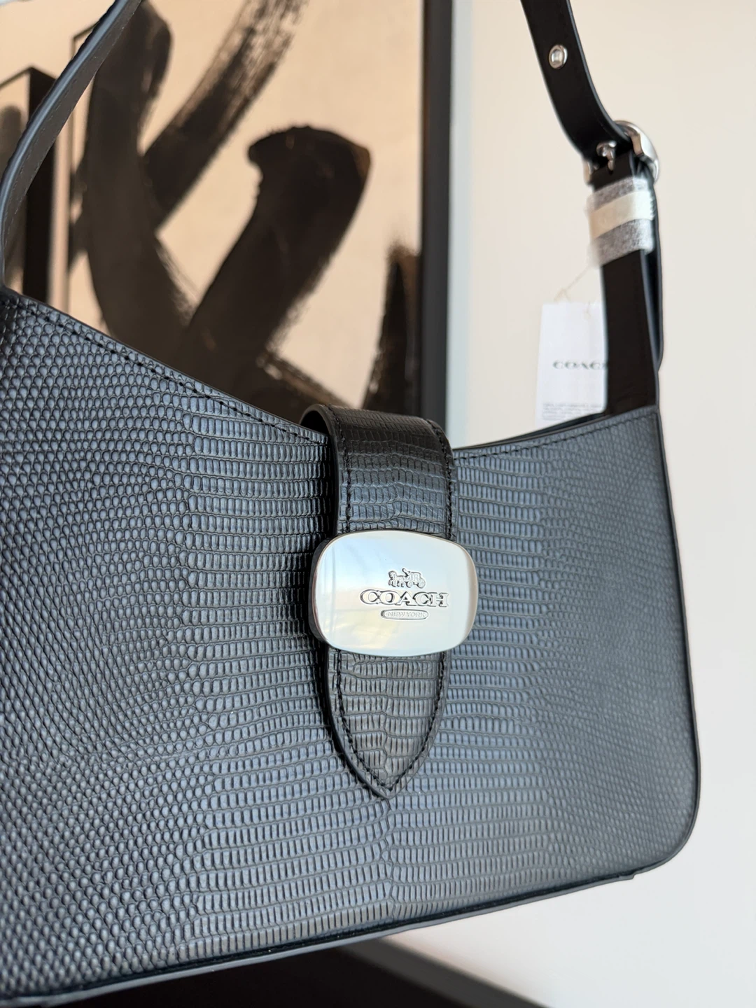 Coach Black Embossed Leather Shoulder Bag - photo 2