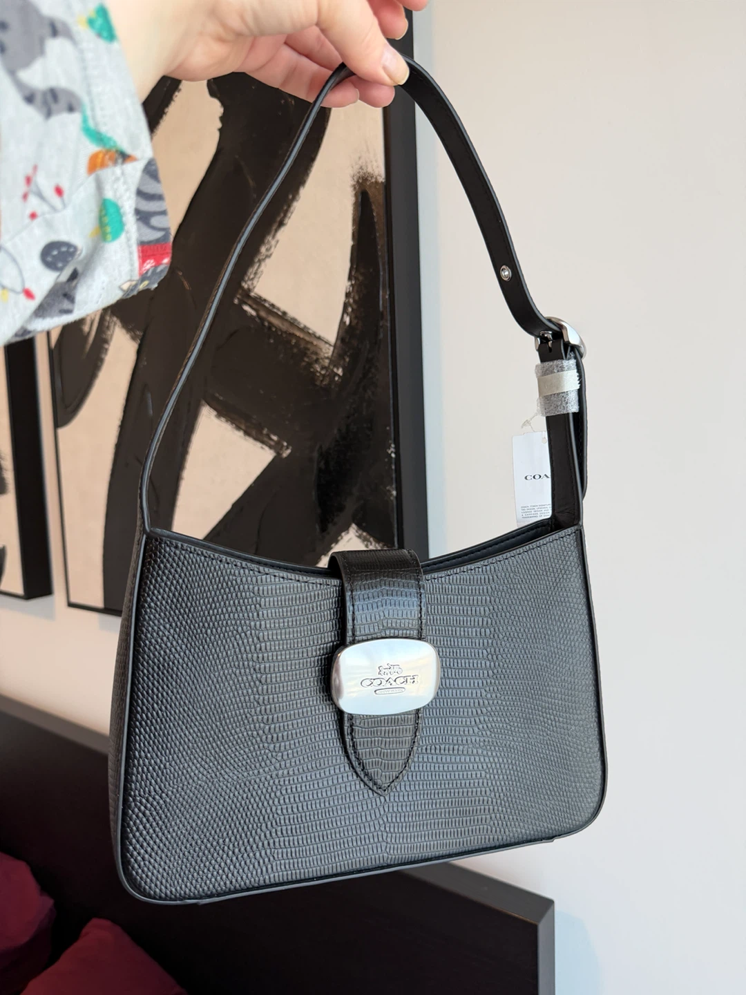 Coach Black Embossed Leather Shoulder Bag - photo 3