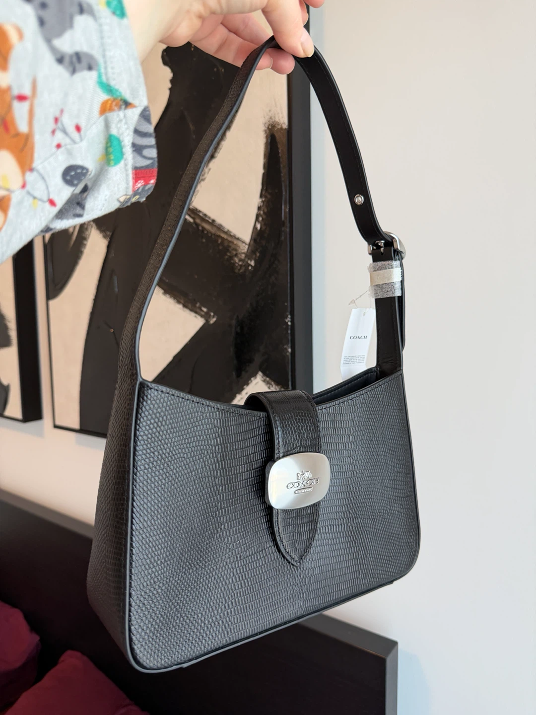 Coach Black Embossed Leather Shoulder Bag - photo 4