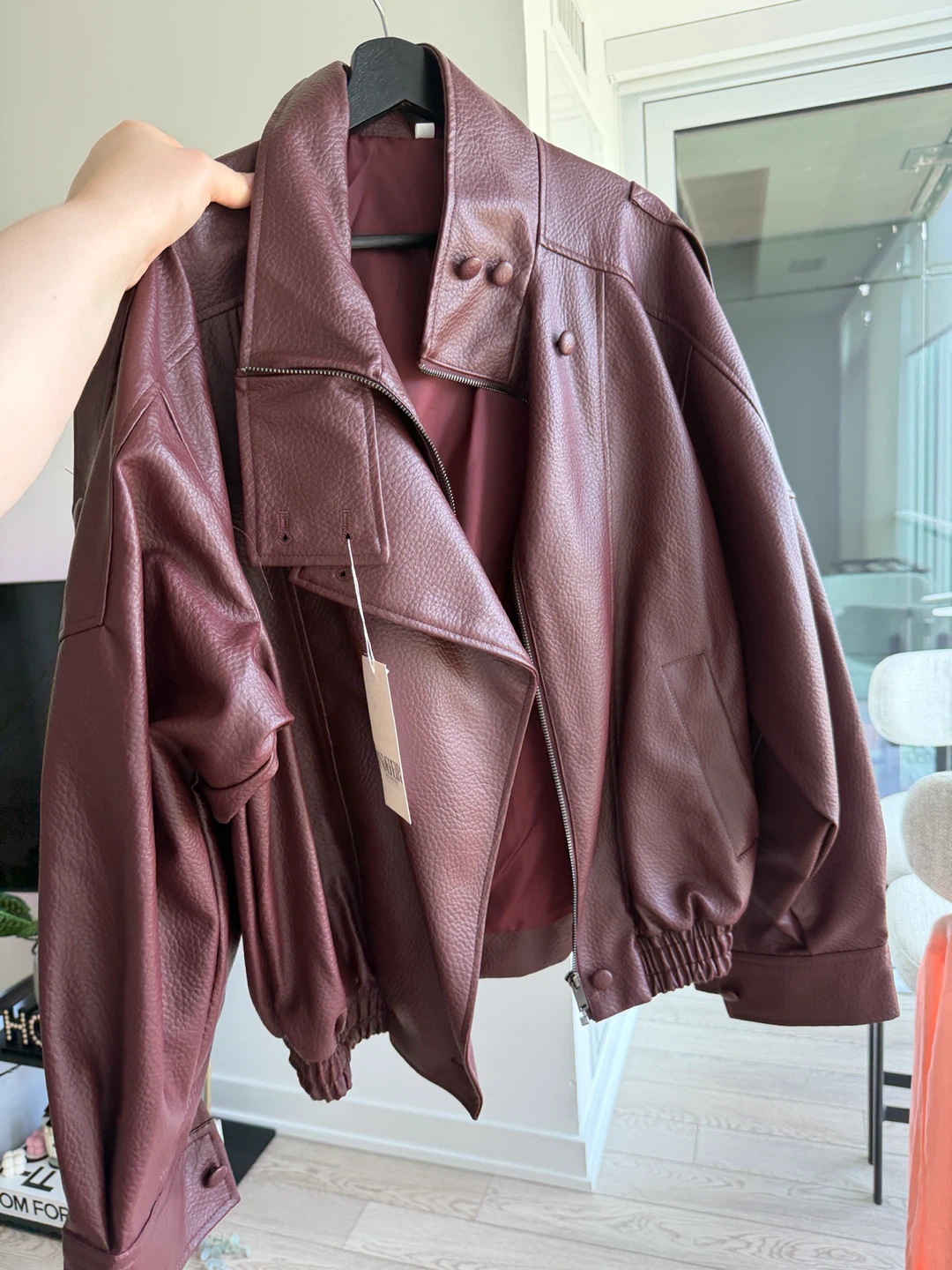 Indefeir Studios Burgundy Faux Leather Biker Jacket - photo 3