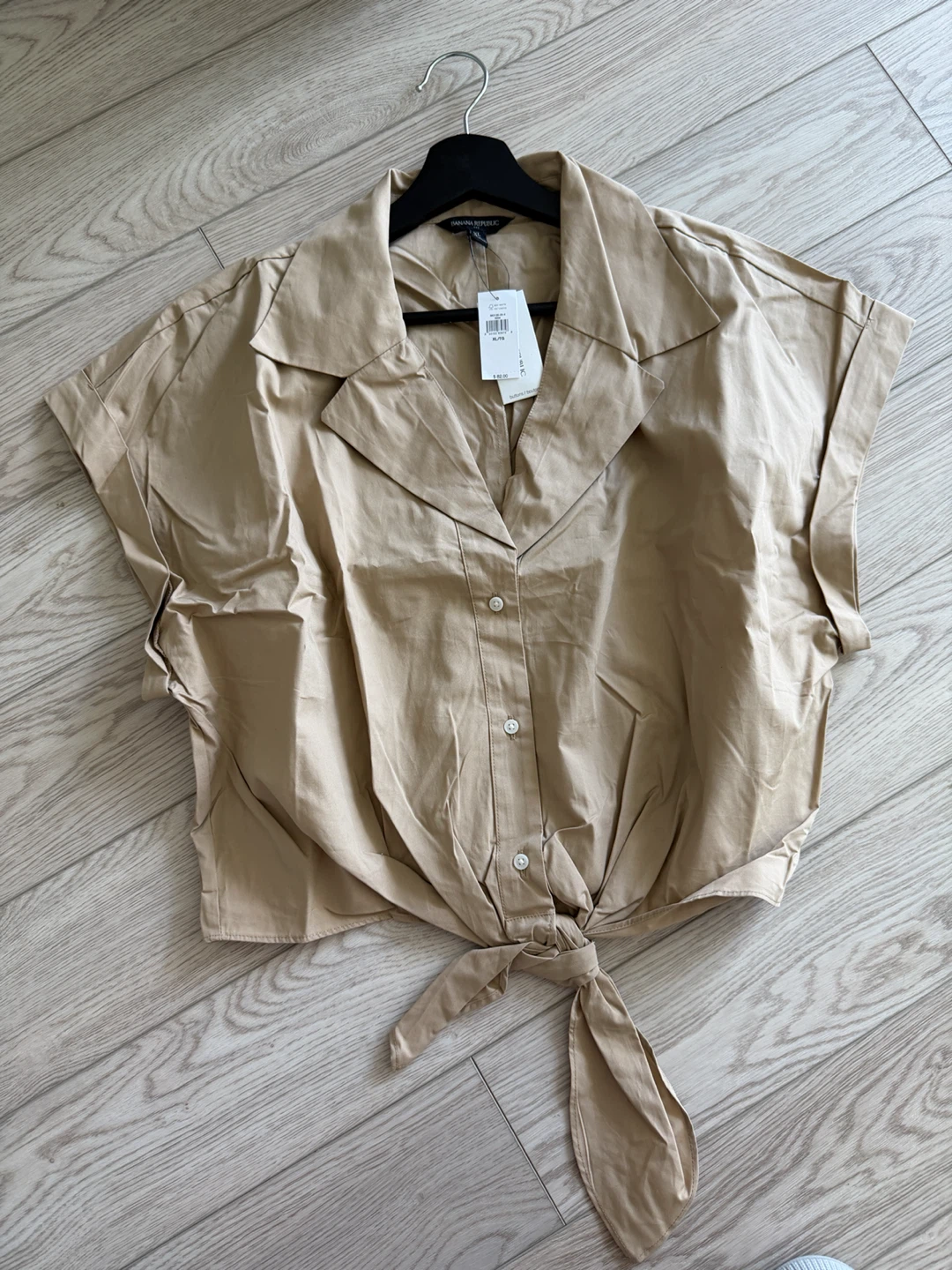 Banana Republic Tan Button-Up Tie-Front Shirt - photo 5