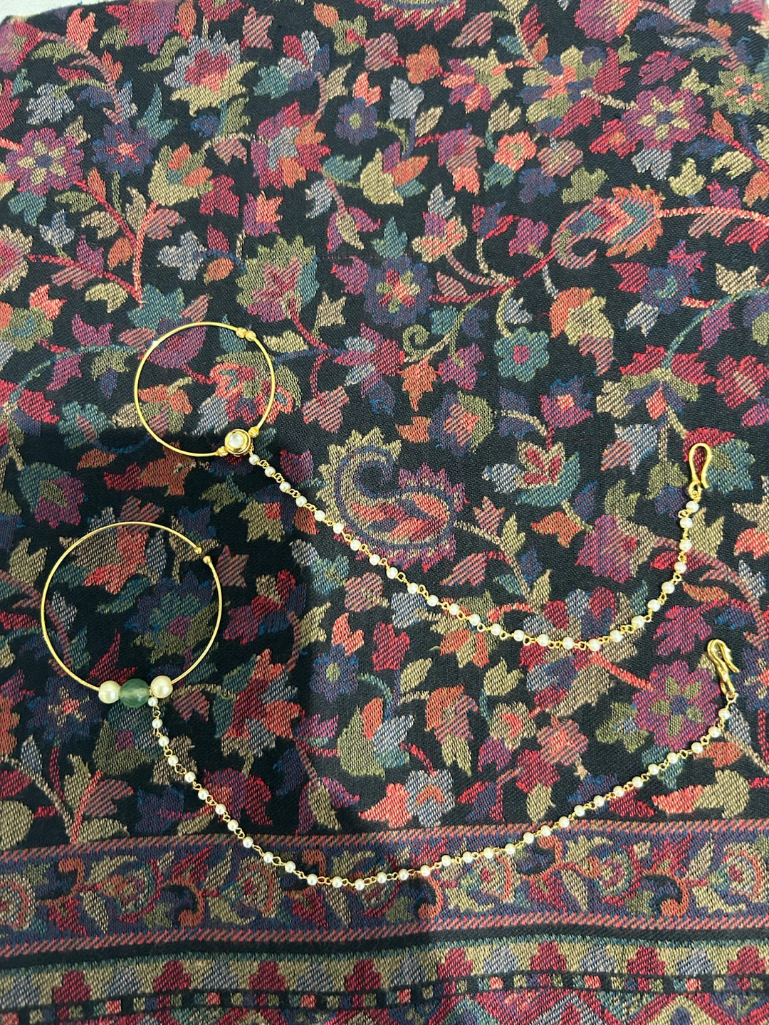 Gold-tone Nose Ring Chain with Pearls
