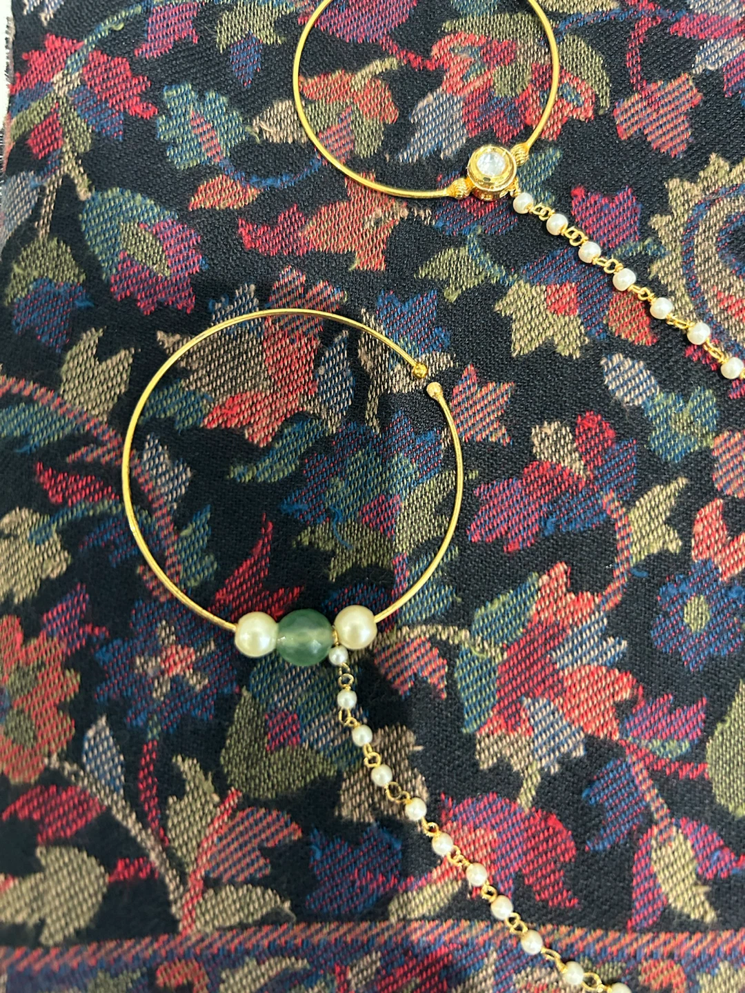 Gold-tone Nose Ring Chain with Pearls - photo 2