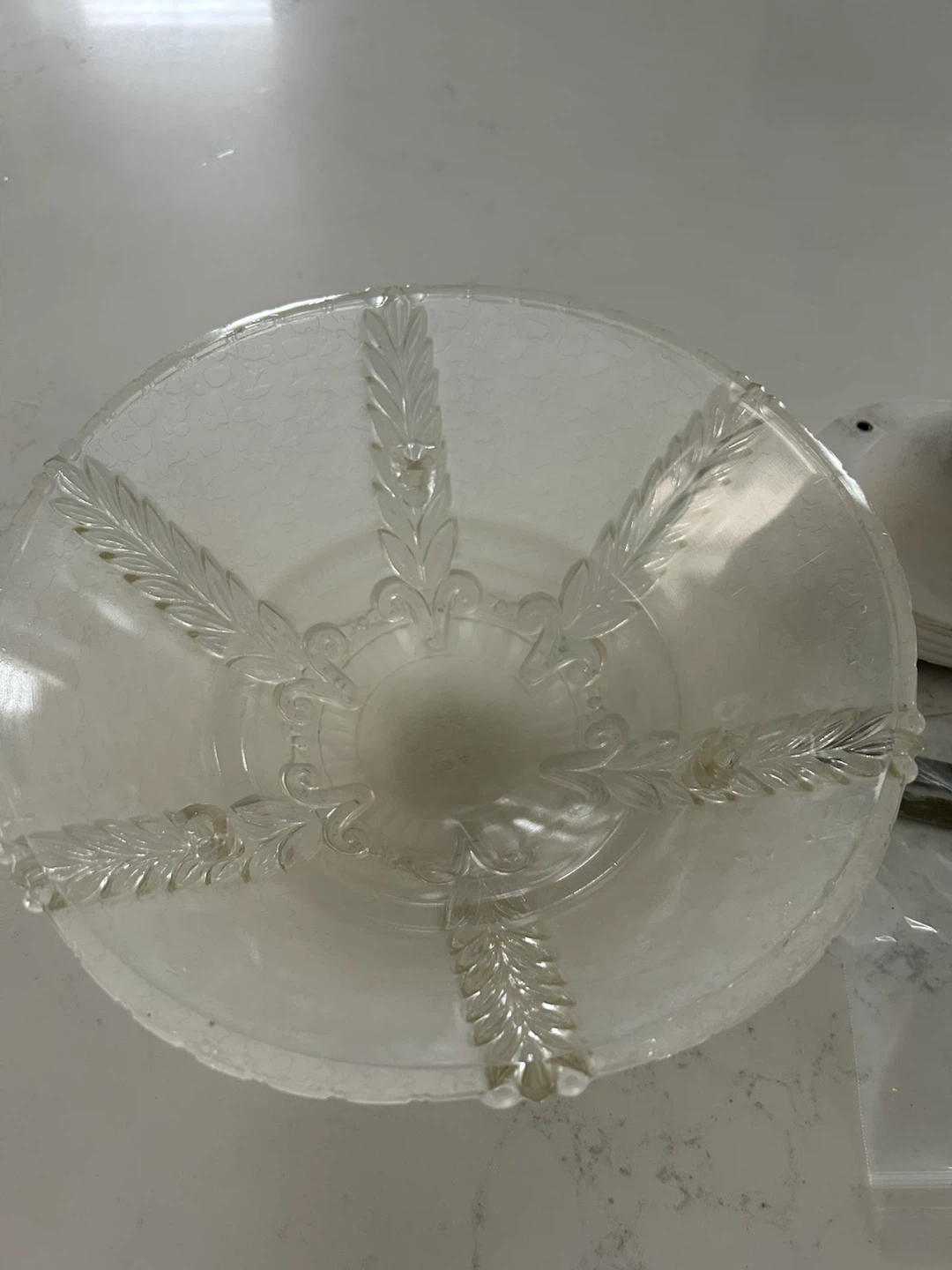 Vintage Frosted Glass Ceiling Light Fixture with Blue Shade