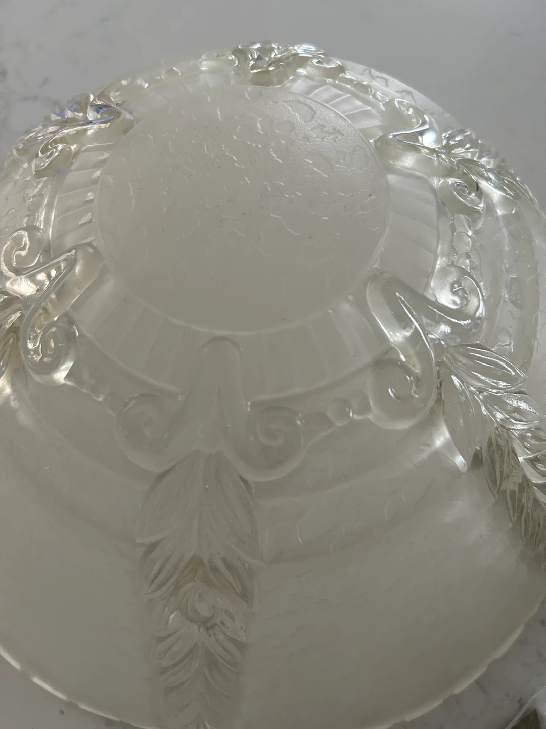 Vintage Frosted Glass Ceiling Light Fixture with Blue Shade - photo 3