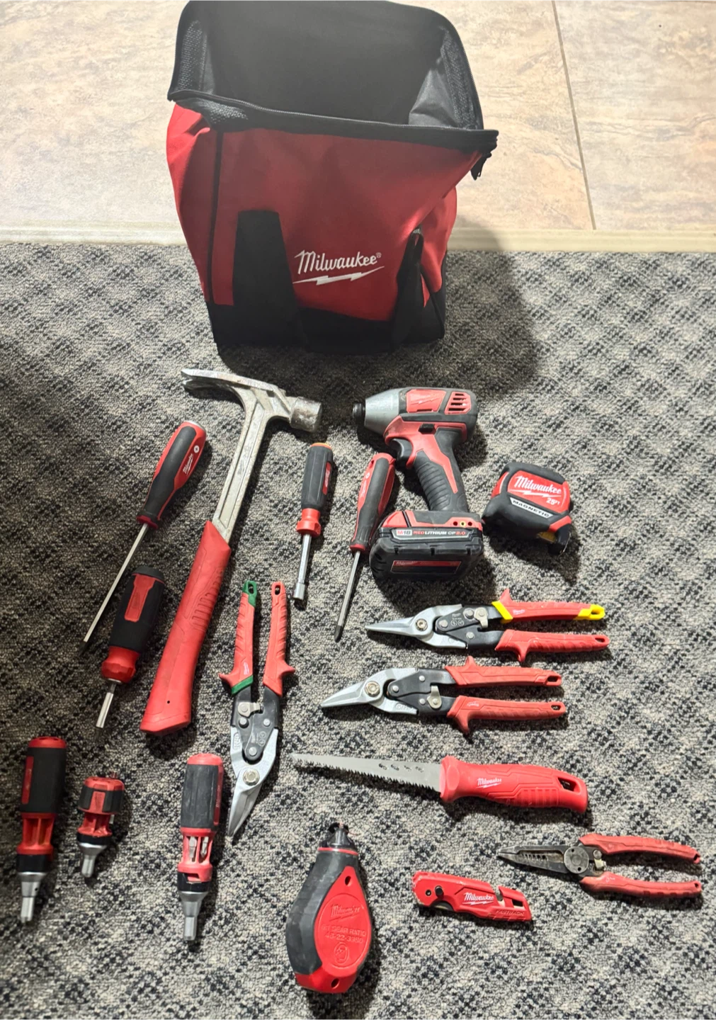 Milwaukee Tool Bag with Assorted Tools