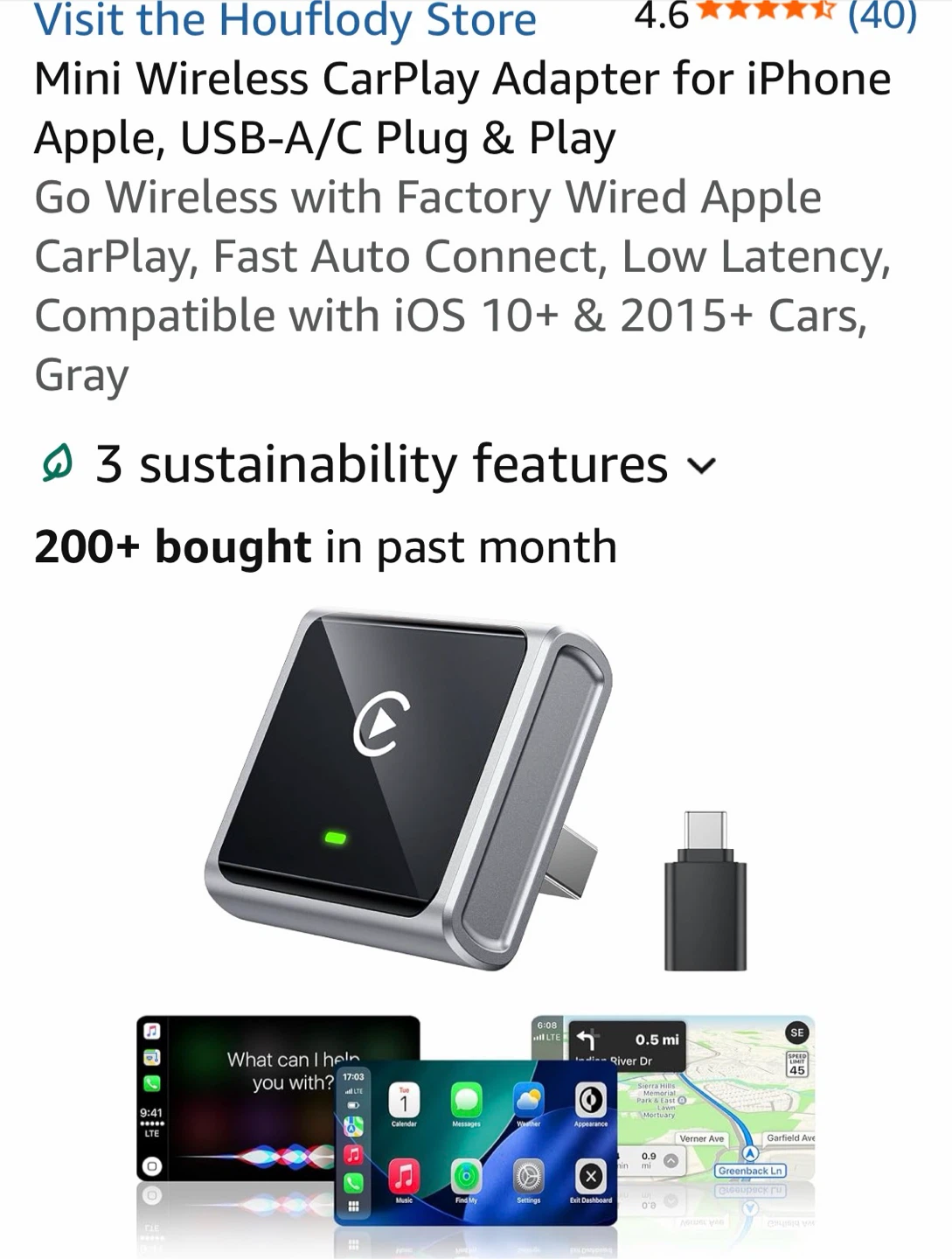 Mini Wireless CarPlay Adapter for iPhone - Gray