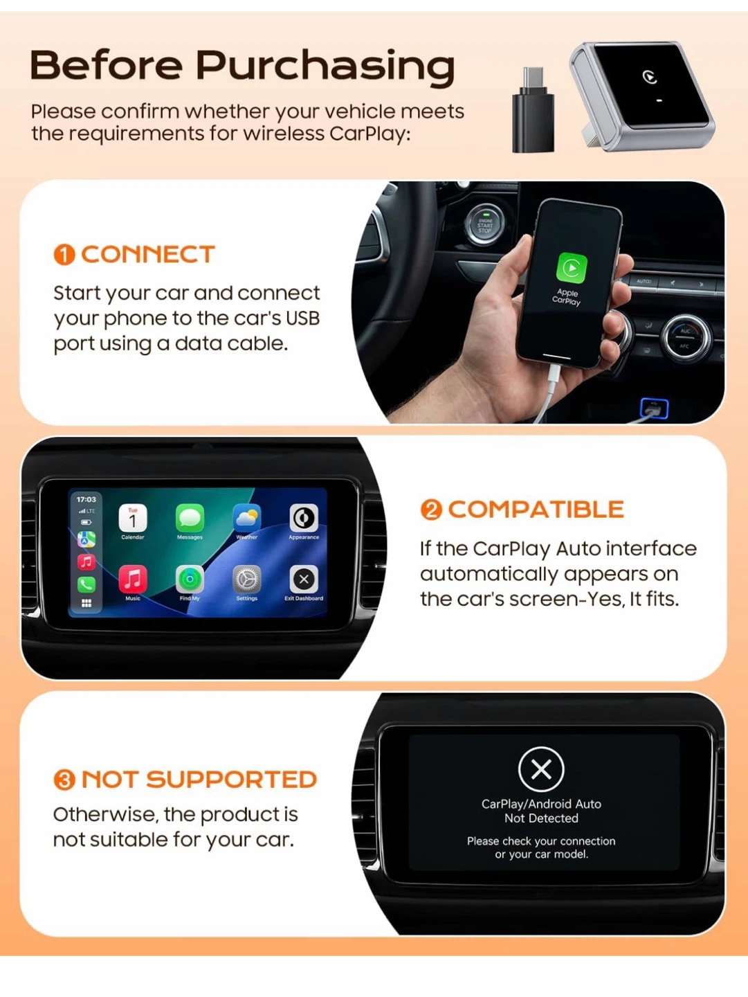 Mini Wireless CarPlay Adapter for iPhone - Gray - photo 2