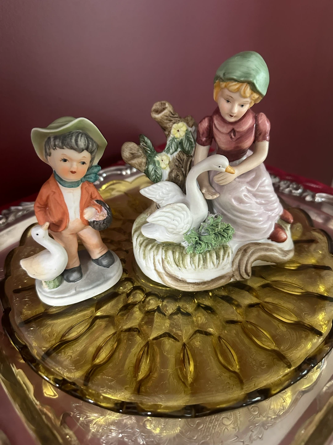 Vintage Porcelain Figurine Set - Boy, Girl, and Swans - photo 4