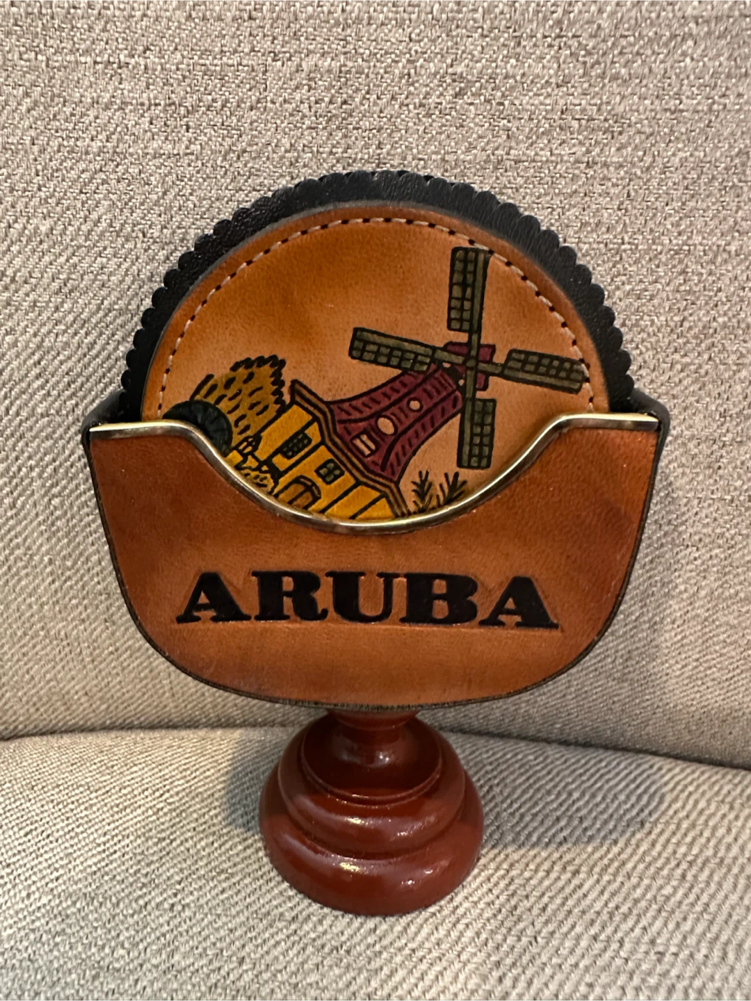 Vintage Leather Coasters with Holder