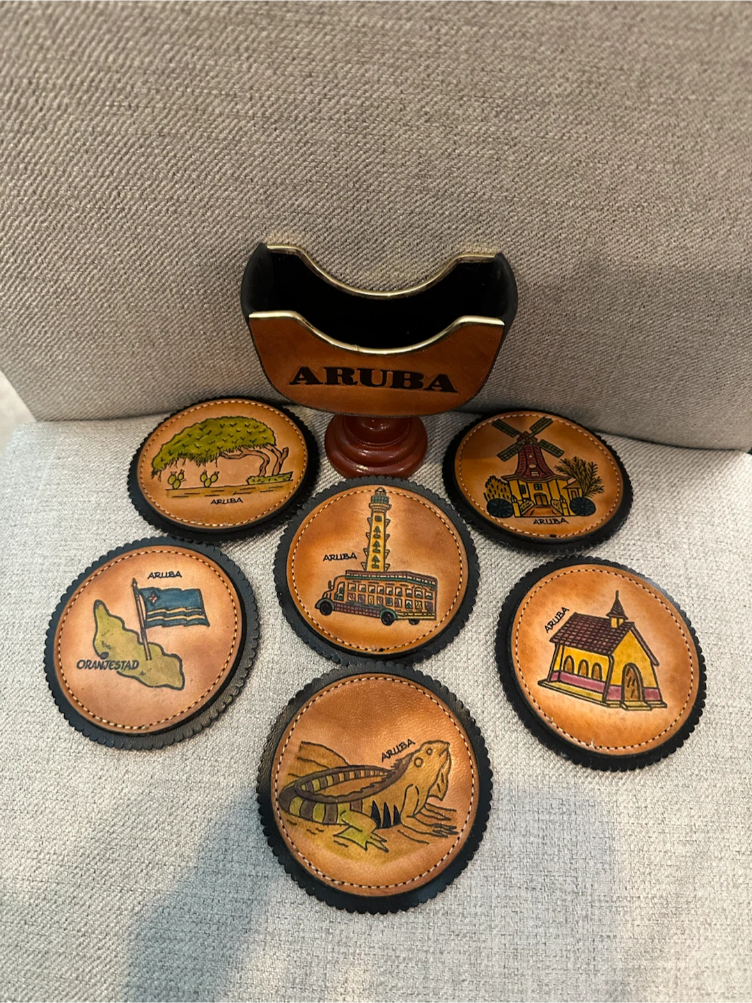 Vintage Leather Coasters with Holder - photo 2