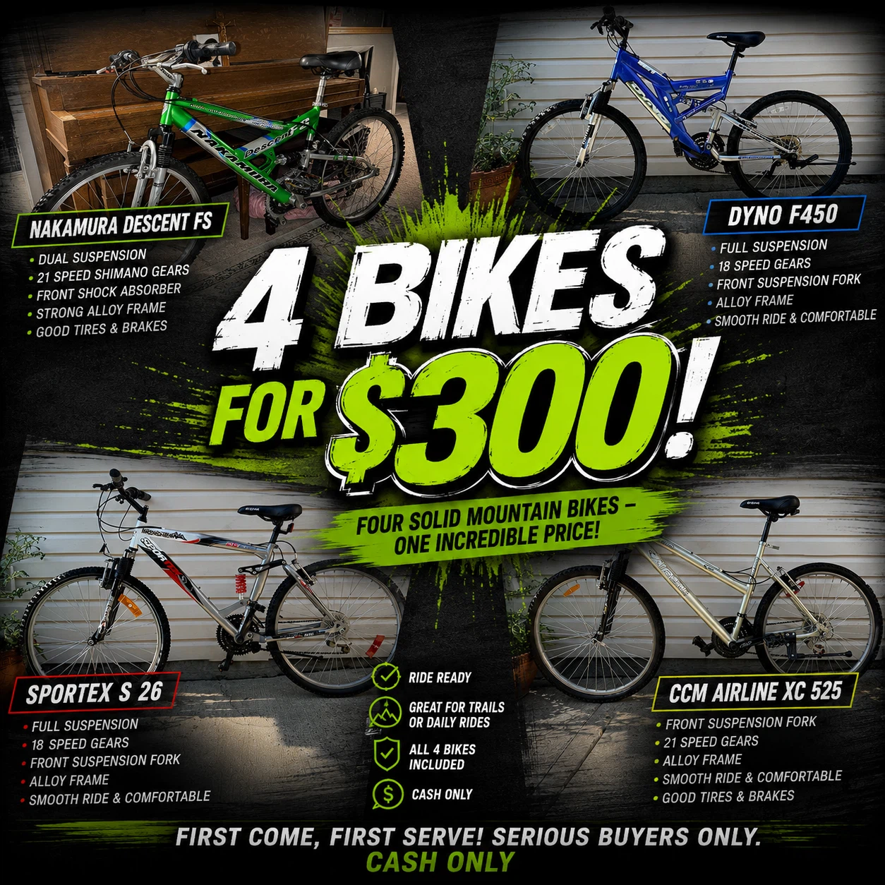 4 BIKES FOR $300!!!!!