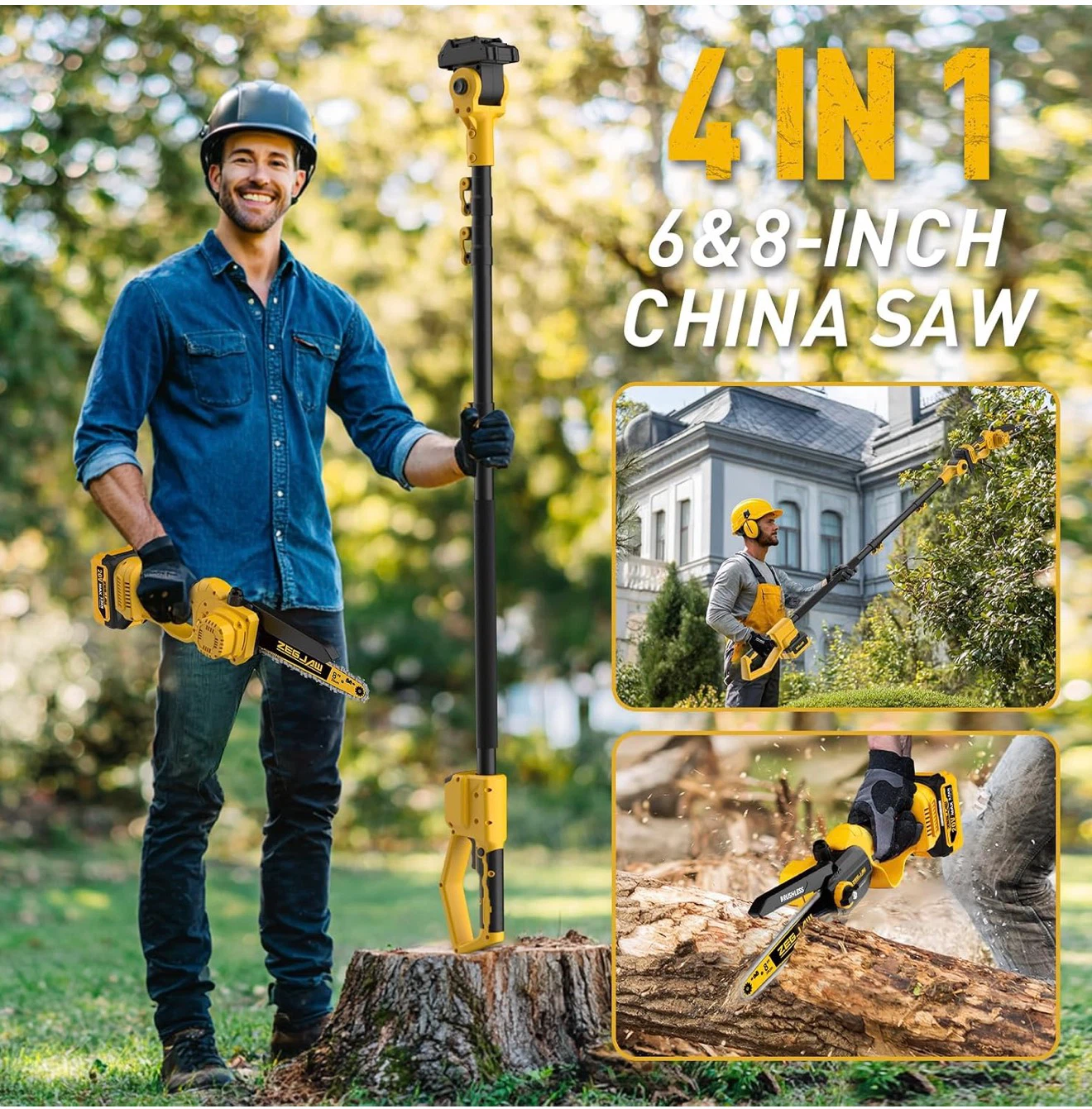 ZEG JAW 4-in-1 Pole Saw with 6" & 8" Chainsaw Attachments