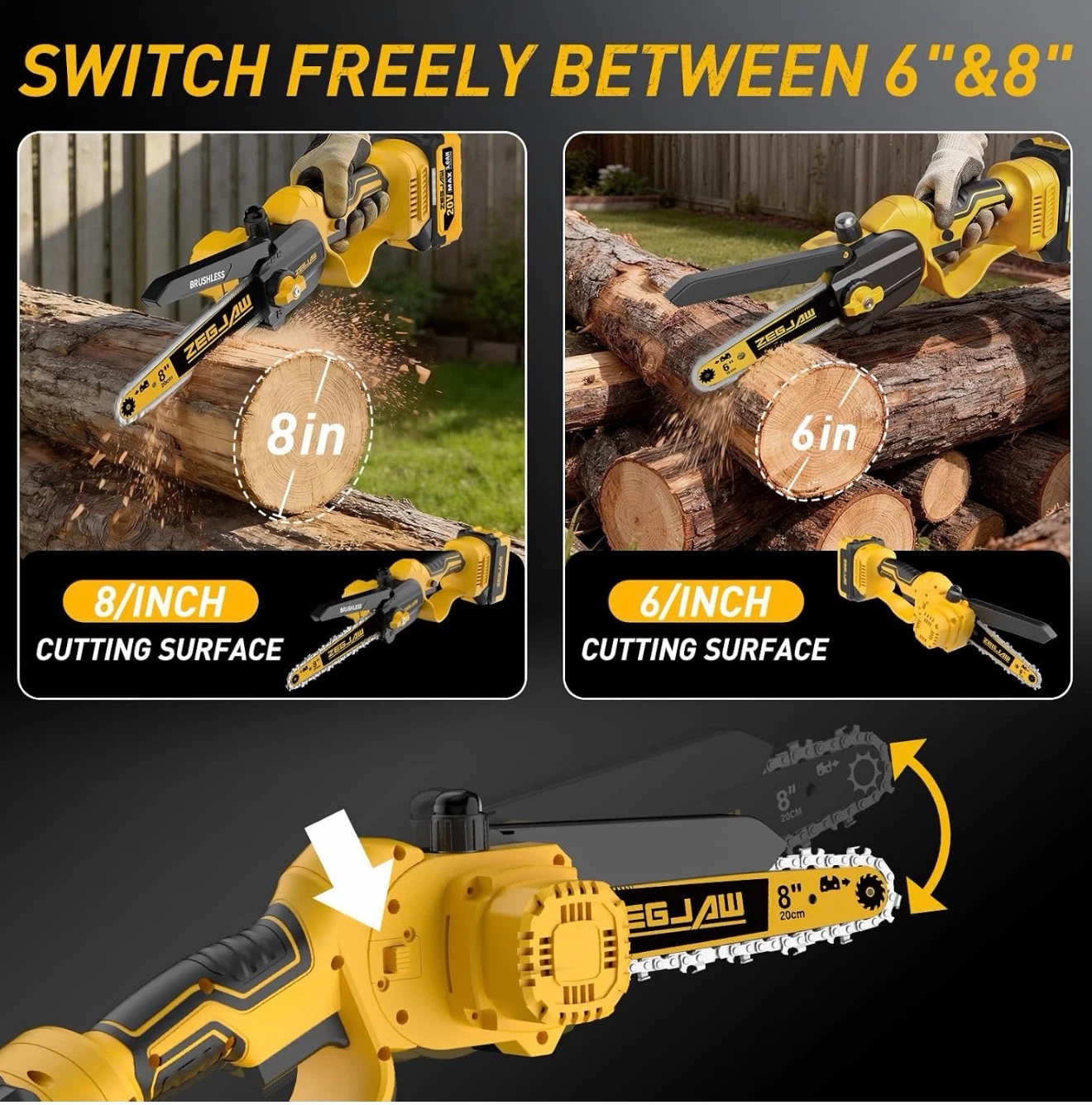 ZEG JAW 4-in-1 Pole Saw with 6" & 8" Chainsaw Attachments - photo 4