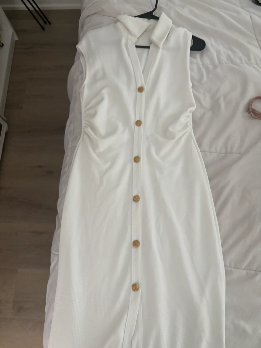 White Zara Sleeveless Button-Up Midi Dress