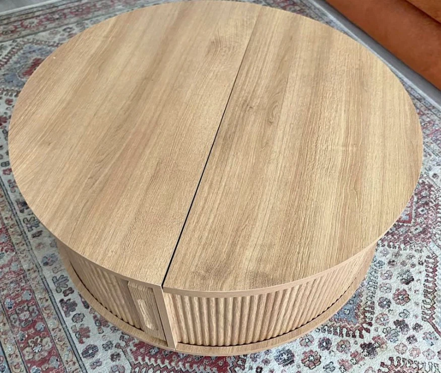 Round Oak Coffee Table with Storage