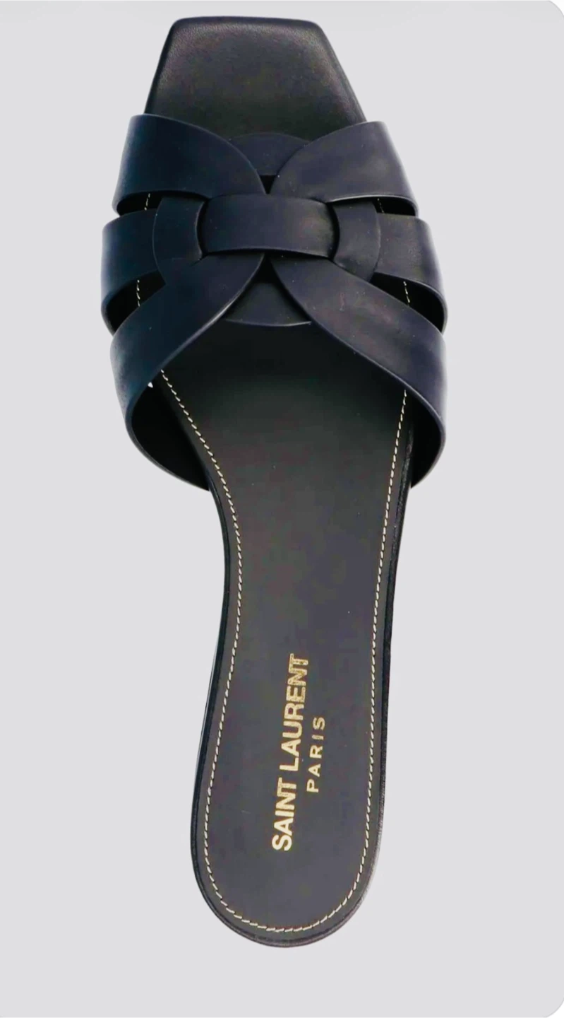 Saint Laurent Paris black leather slide sandals, size 38