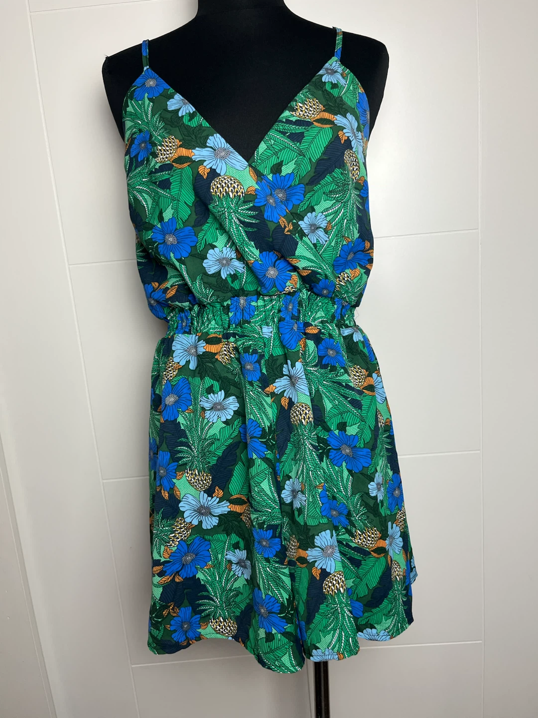 Green floral print romper