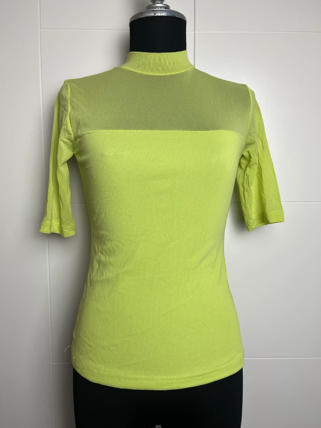 Lime Green Mock Neck Mesh Top