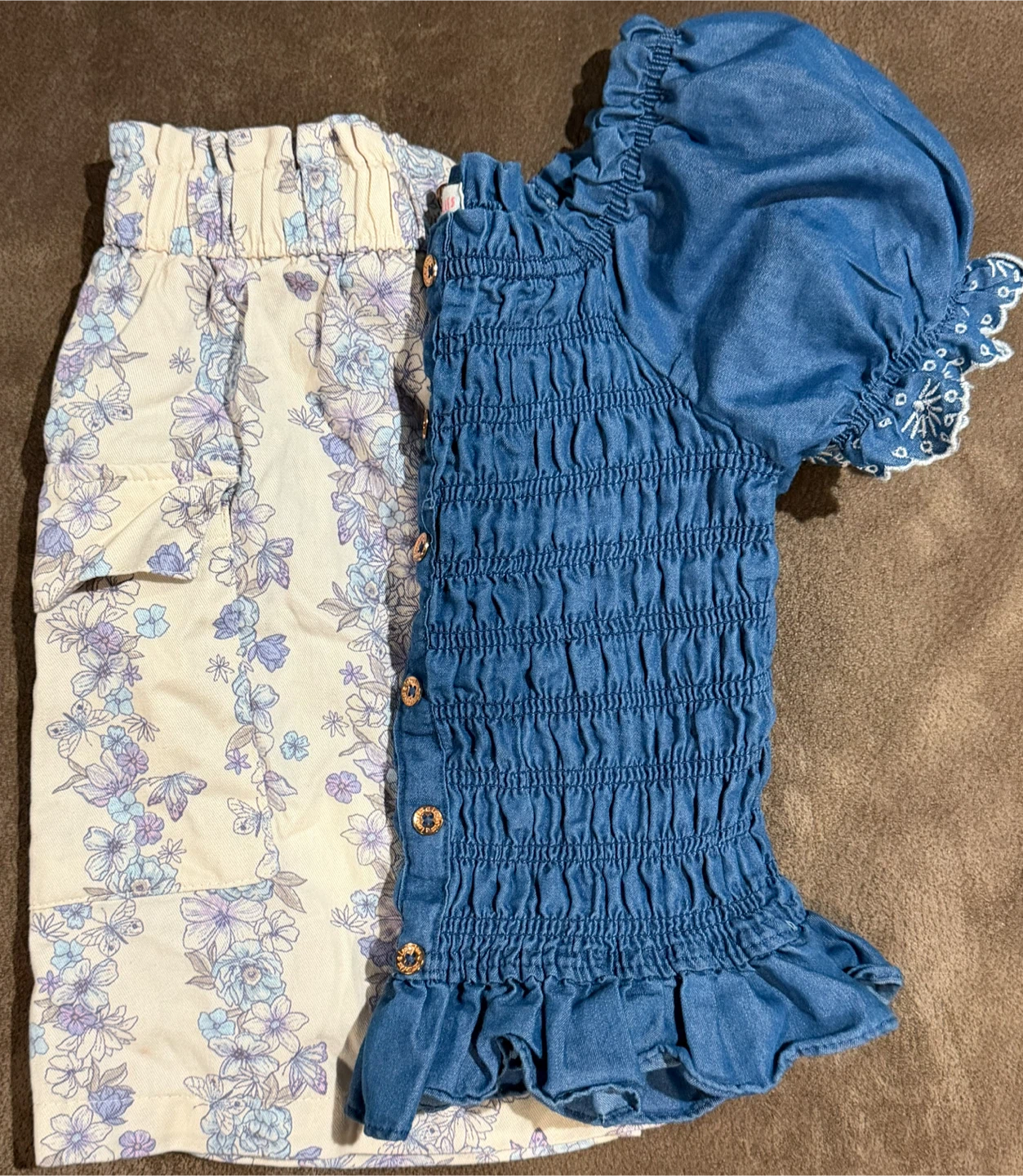 Lemon Kiss Denim Smocked Top & Floral Skirt Set Girls Size 12 - photo 5