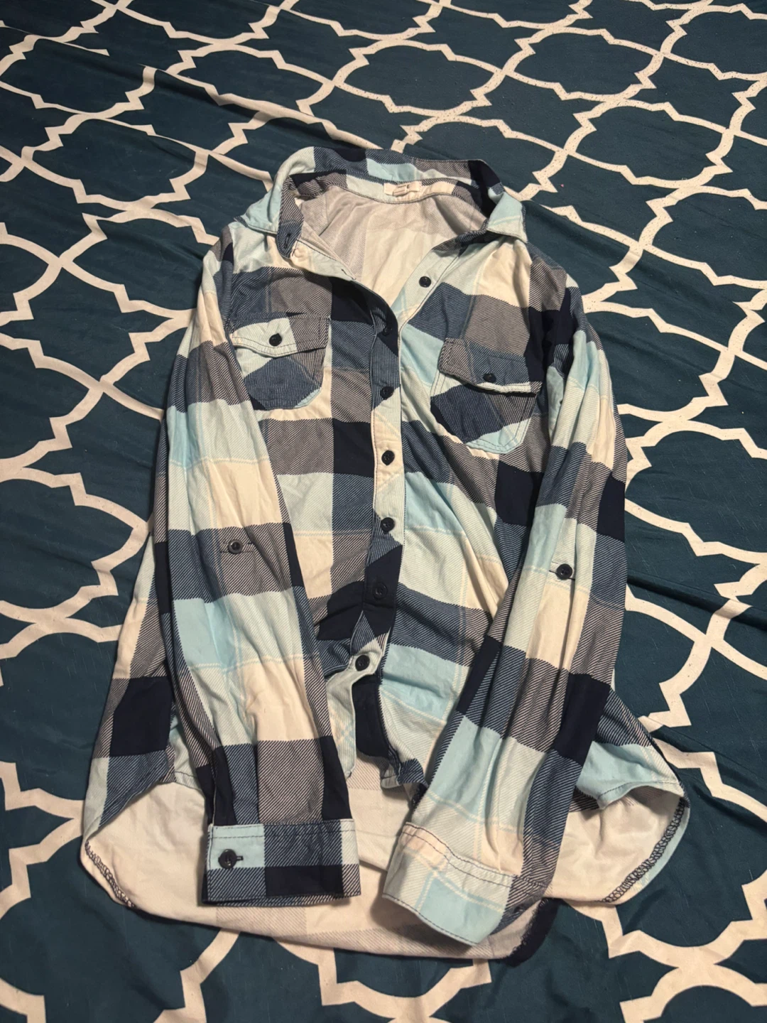 Ardene Plaid Button-Up Shirt - Blue/White - Size M