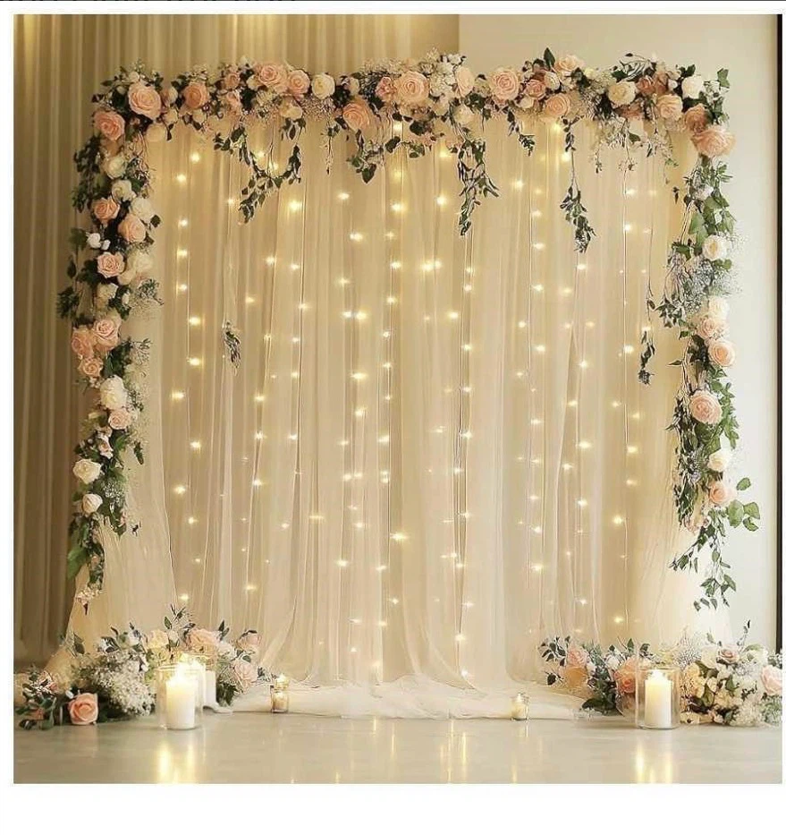 BNIB Champagne Tulle 8Ft x 10ft Party Dackdrop with Lights