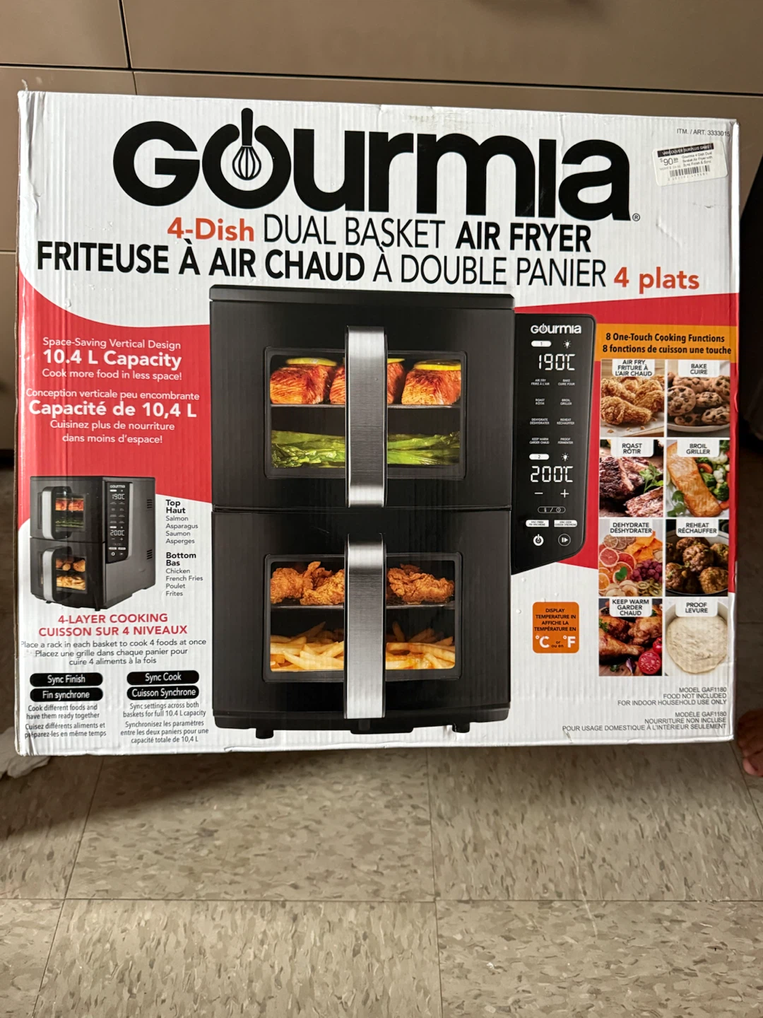 Gourmia 4-Dish Dual Basket Air Fryer 10.4 L
