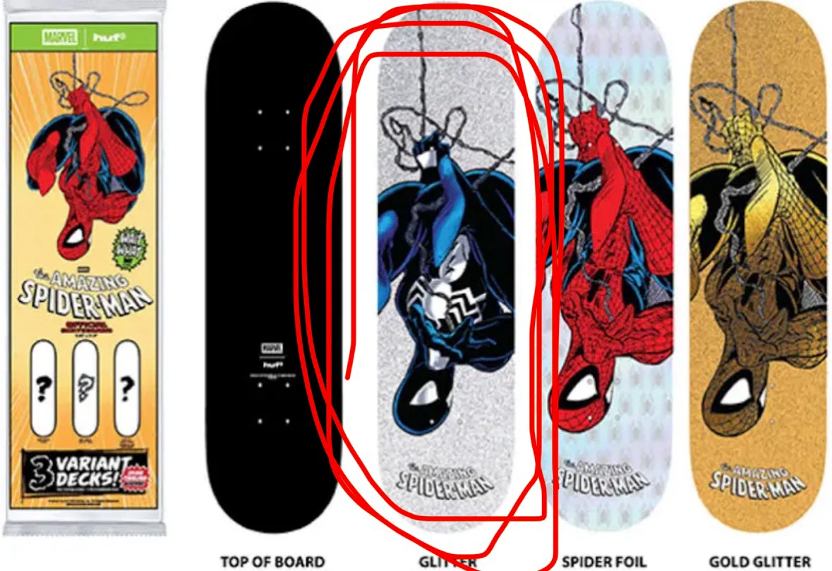 HUF × Marvel Spider-Man Blind Bag Skateboard Deck Foil New - photo 2