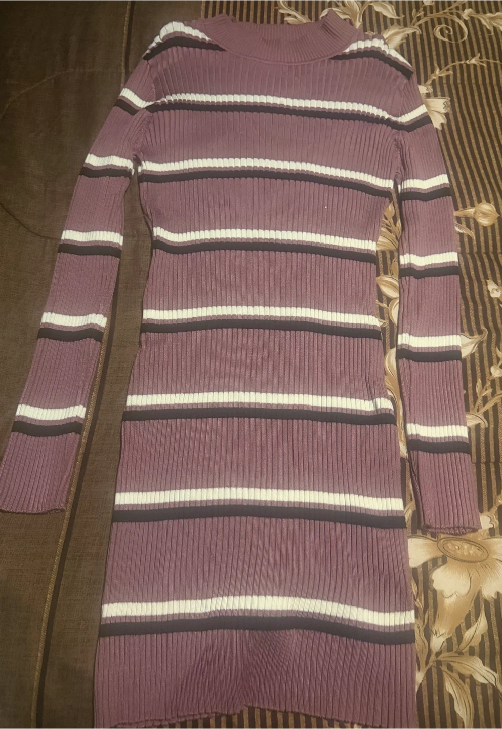 Ribbed Striped Long Sleeve Sweater Dress