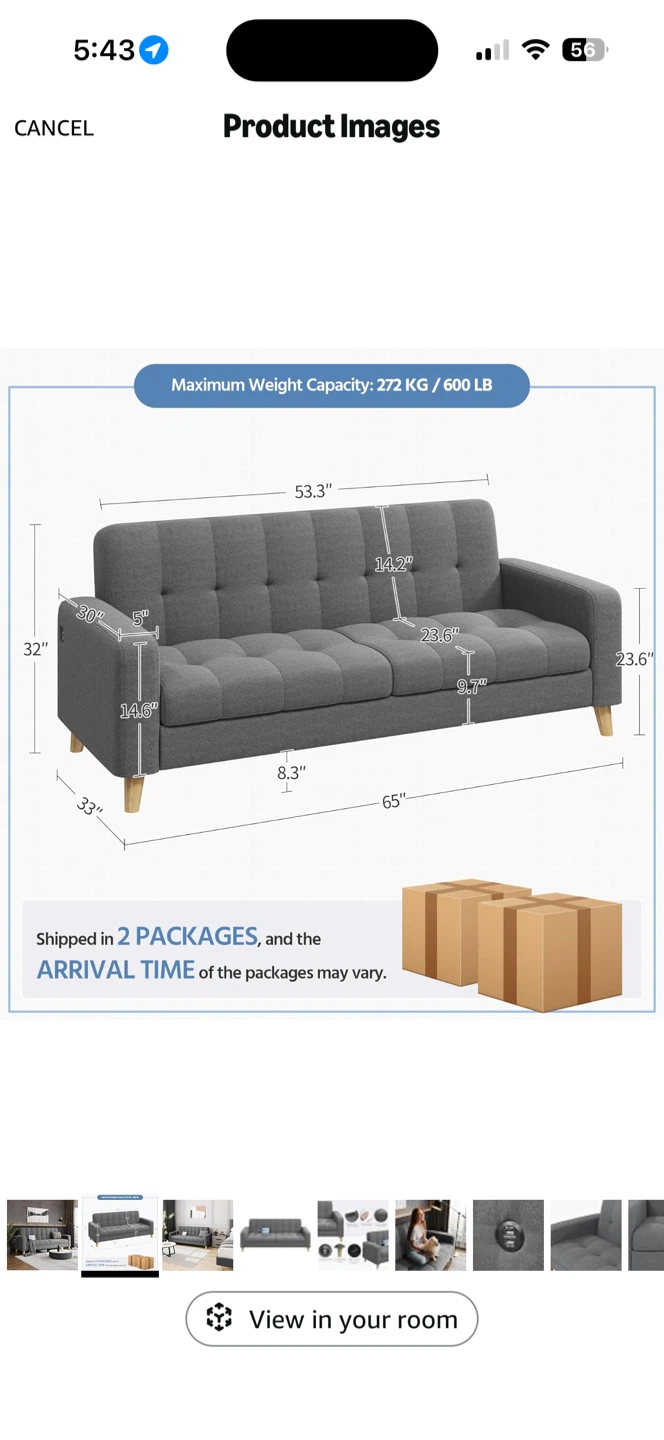 Grey Sofa Bed with Tufted Back - photo 3