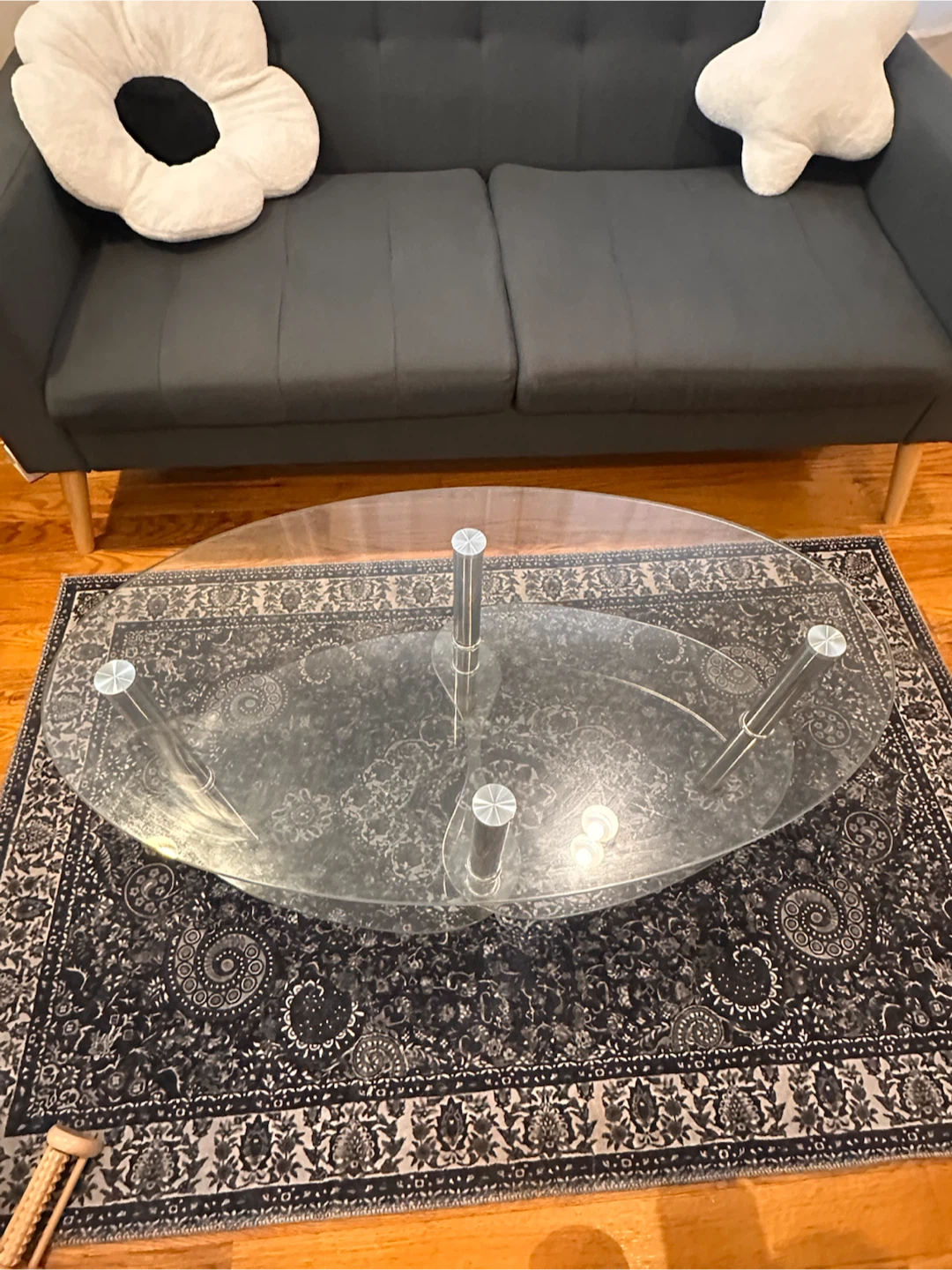Oval Glass Coffee Table with Lower Shelf