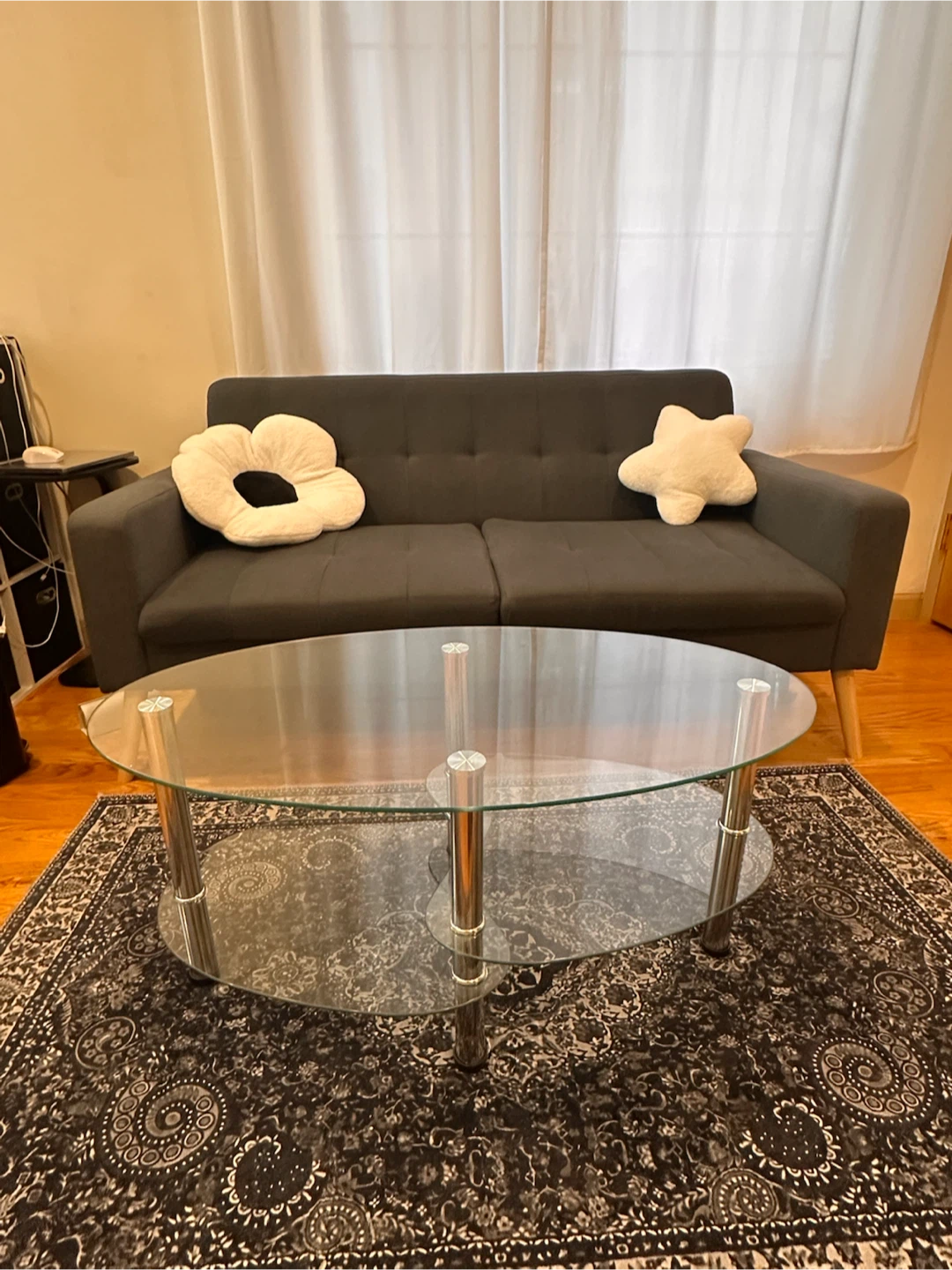 Oval Glass Coffee Table with Lower Shelf - photo 2
