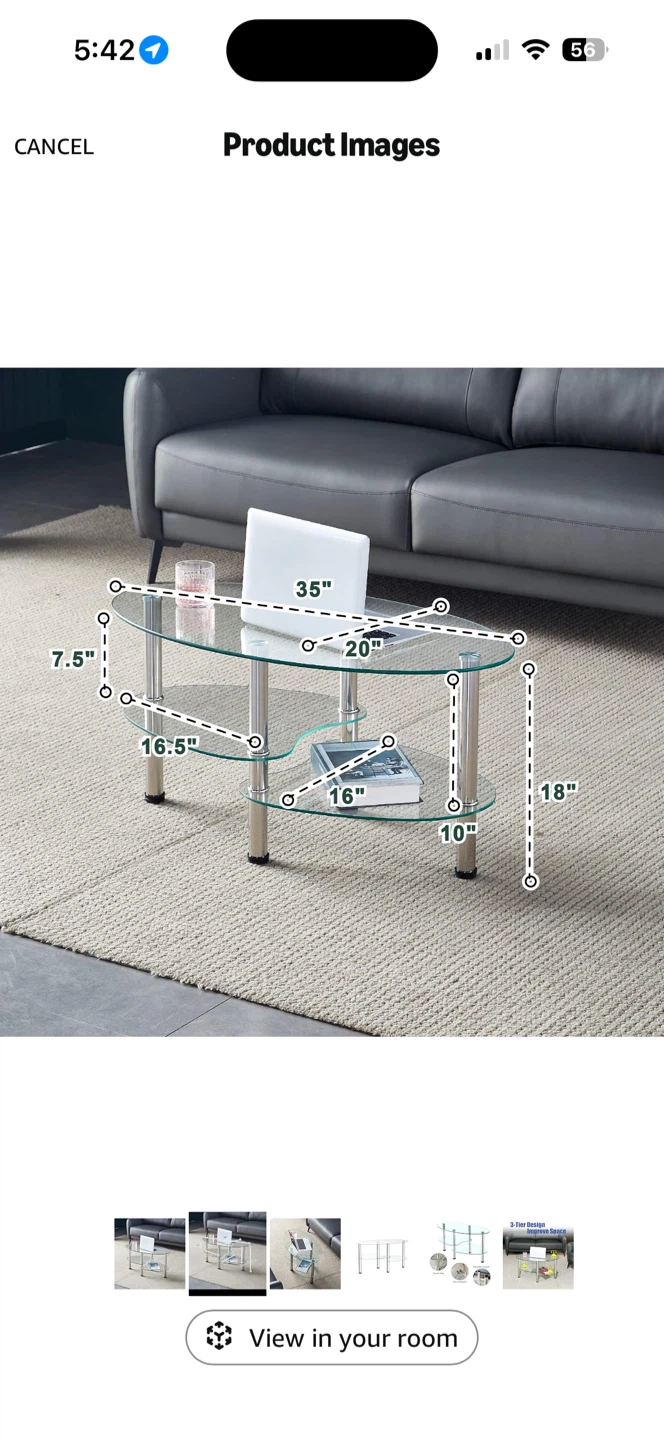 Oval Glass Coffee Table with Lower Shelf - photo 3