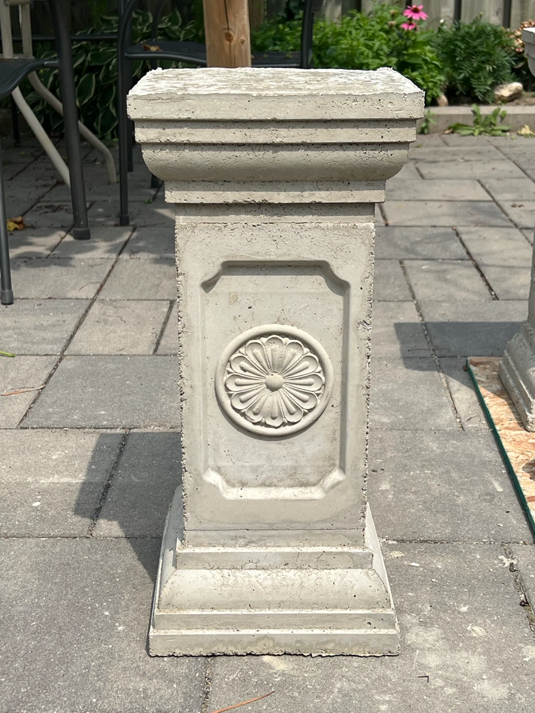 Concrete Pedestal Stand with Floral Medallion