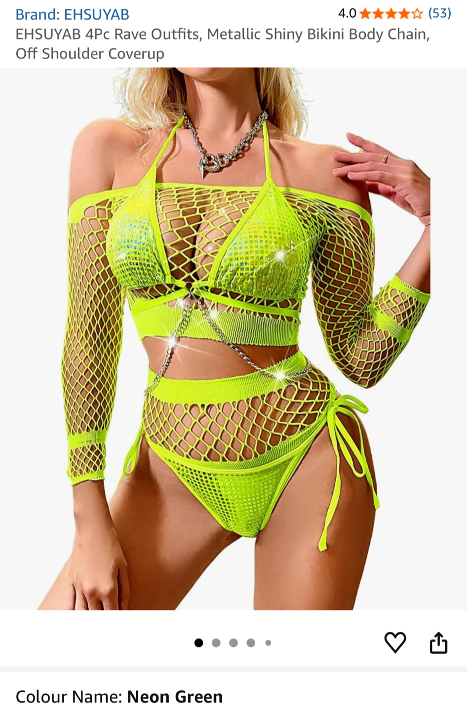 4Pc Rave Outfits Metallic Shiny Bikini Body Chain