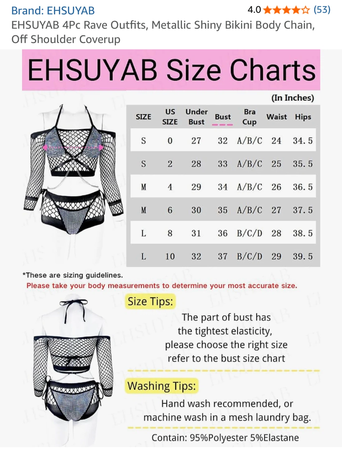4Pc Rave Outfits Metallic Shiny Bikini Body Chain - photo 3