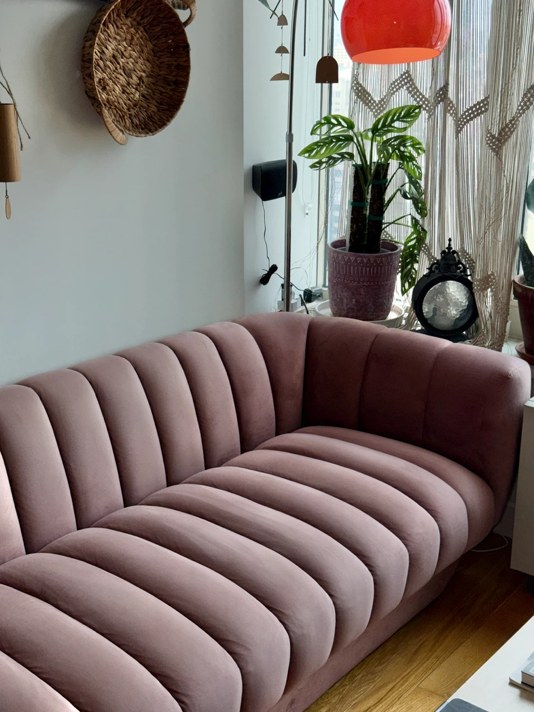 Pink Velvet Channel Tufted Sofa - photo 5