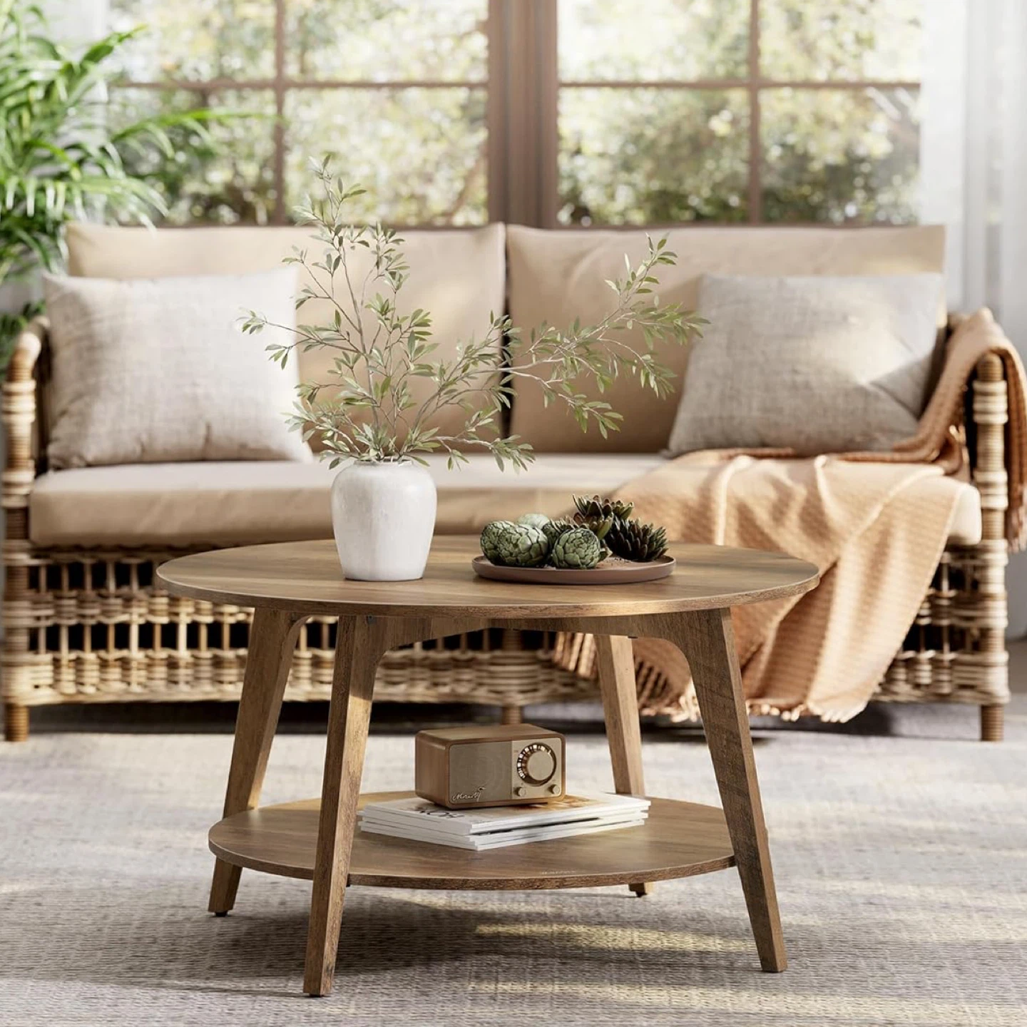 VASAGLE Round Coffee Table - Honey Brown - photo 2