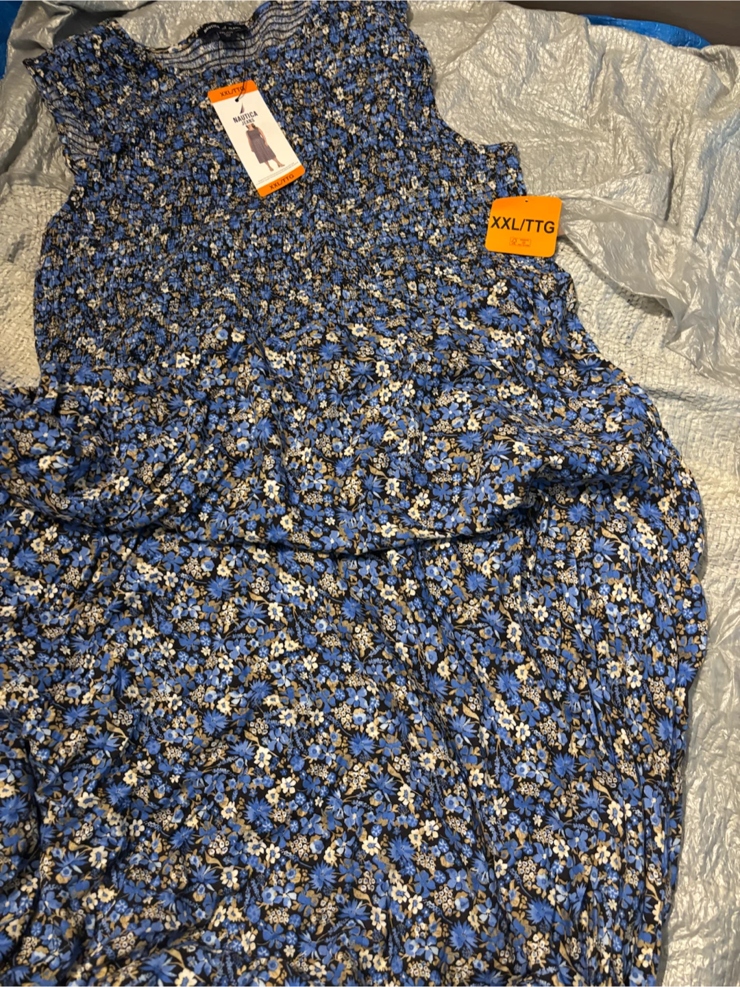 Nautica Jeans Blue Floral Smocked Dress XXL/TTG